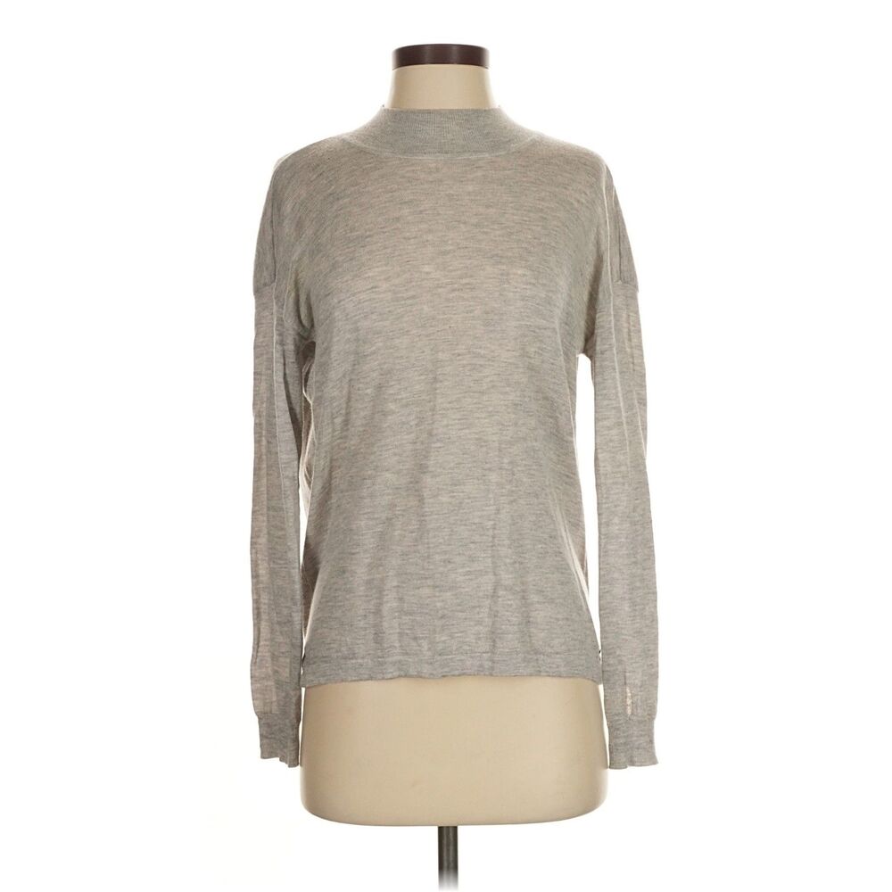 One Grey Day 100% Wool Gray Mock Neck Open Wrap Back Sweater Sz S